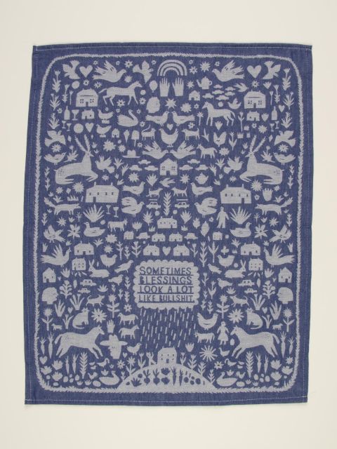 Image of Sometimes Blessing Look A Lot Like Bullshit - Woven Dish Towel BLUEQ